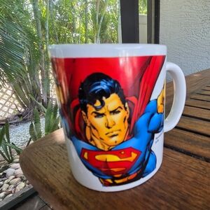 Vintage DC Comics Ceramic Superman Coffee Mug Circa 1984 Wrap Around Design Bold